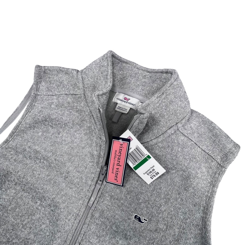 Vineyard Vines Sweater Fleece Vest Womens Large Gray Full Zip 206016